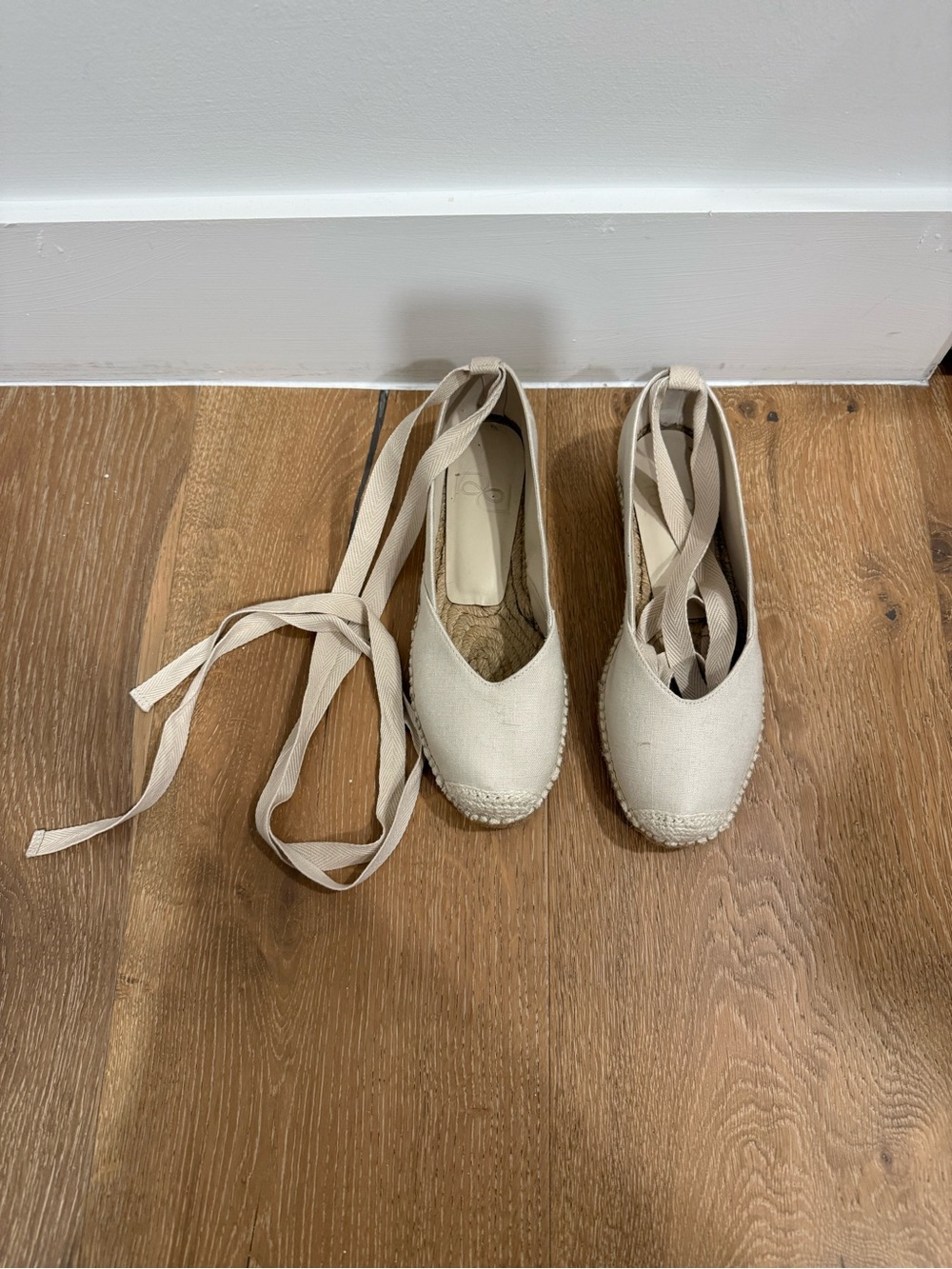 Reformation Cream Lace-Up Espadrille Flats